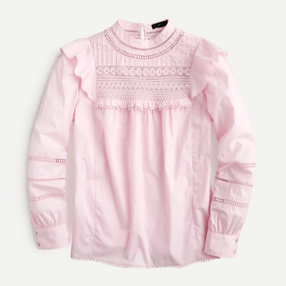 Jcrew Pink Crocheted lace ruffle top